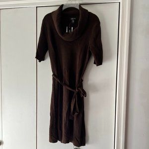 NWT!  Spence Brown Wool Sweater Dress - Cowlneck, Tie Waist - Size Medium